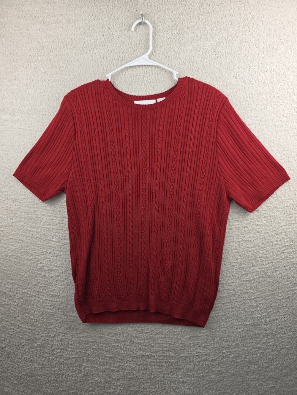 Alfred Dunner Red Short Slv Sweater Cable Knit Sz L Pullover Lightweight Shl Pad